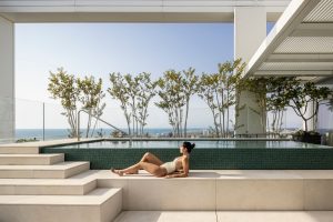 Luxury terrace with swimming pool designed by Irma Orenstein